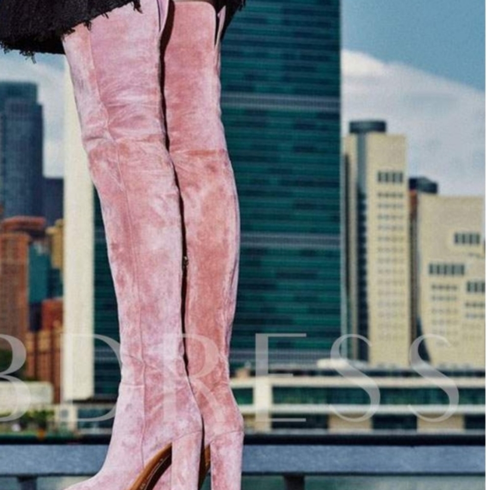 Velvet chunky thigh boots